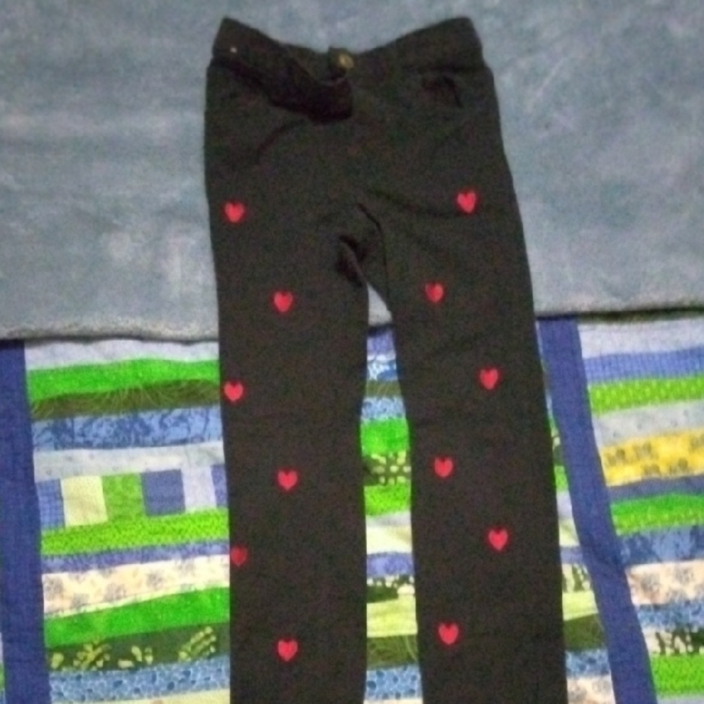 Black Kids Bottoms with Red Heart Accents